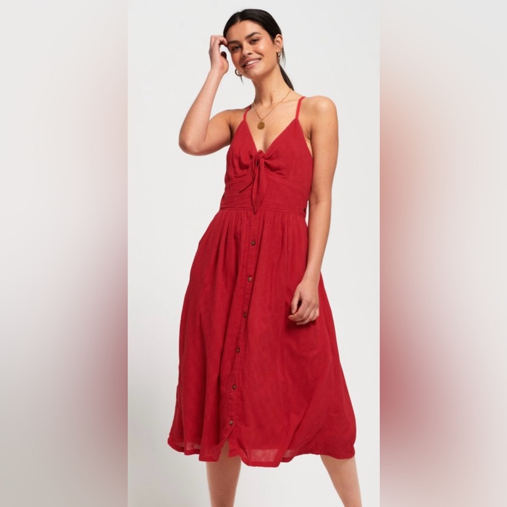 Superdry Red Jayde Front Tie Up Criss Cross Back Midi Dress (Size 6)